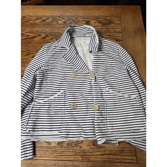 FRANK & EILEEN Mini Belfast Crop Peacoat Navy French Stripe sz Small - Picture 2 of 6